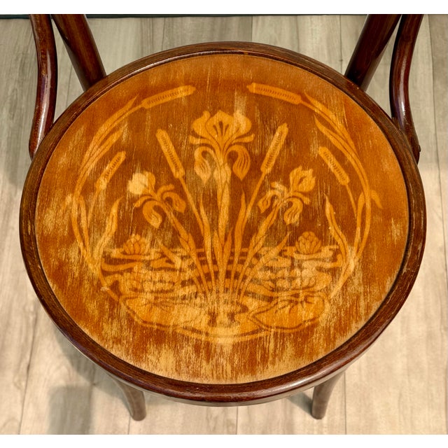 Early 20th Century Antique Vienna Secession Bentwood Chair Attributed to Mundus With Floral Art Nouveau Seat For Sale - Image 5 of 16