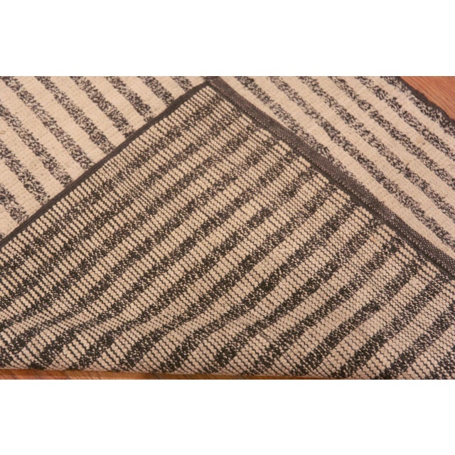 Cream Brown Striped Modern Hallway Rug For Sale In New York - Image 6 of 7