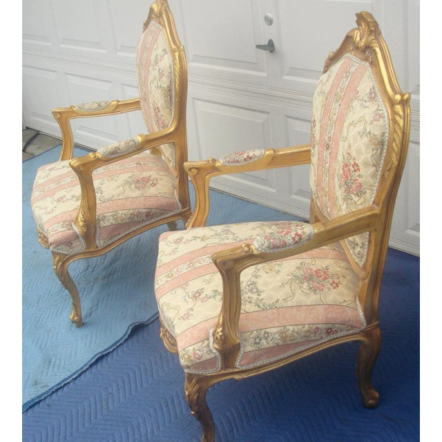 1970s Vintage French / French Provincial Arm Chairs- a Pair For Sale - Image 9 of 14