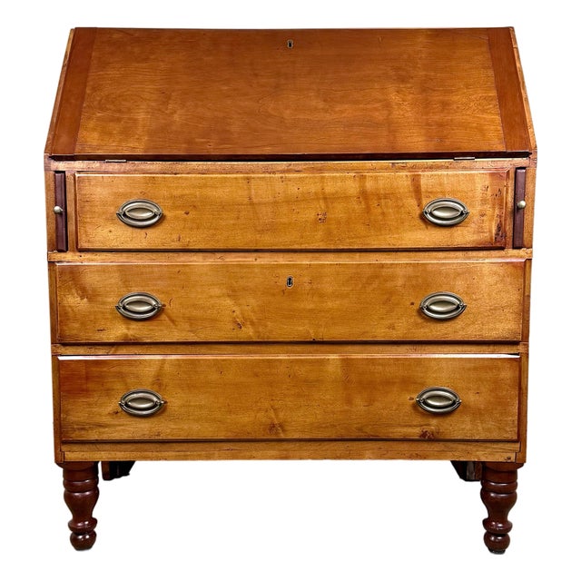 Early 19th Century Antique Cherry Wood and Pine Slant Top Secretary Desk For Sale