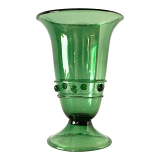 Empoli Verde Glass Vase With Studded Band For Sale
