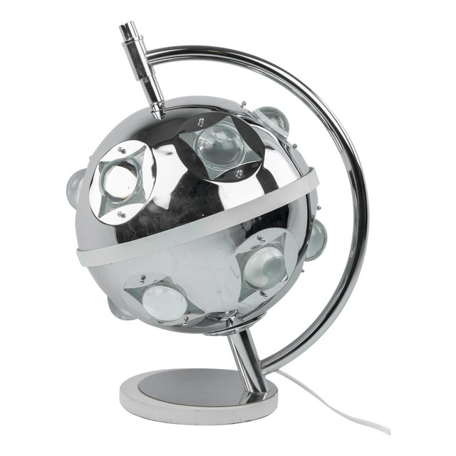 Table Lamp in Chromed Metal and Cut Glass by Oscar Torlasco, Italy, 1970s For Sale