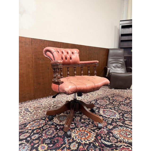 Animal Skin English Chesterfield Salmon Desk Chair For Sale - Image 7 of 8