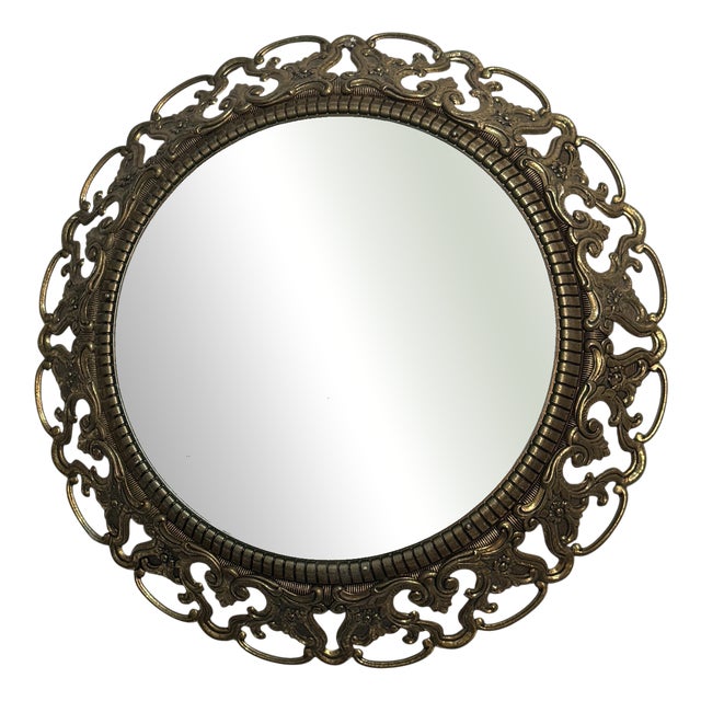 Round Brass Mirror, 1970s For Sale