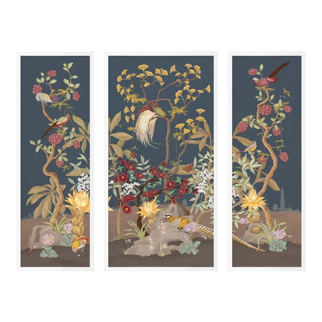 Forest & Pheasants by Allison Cosmos, Set of 3, in White Framed Paper, Medium Art Print For Sale