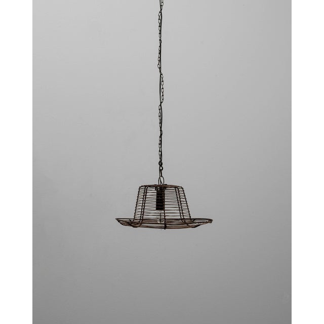 1900s French Industrial Flared Wire-Frame Pendant Light For Sale - Image 9 of 18
