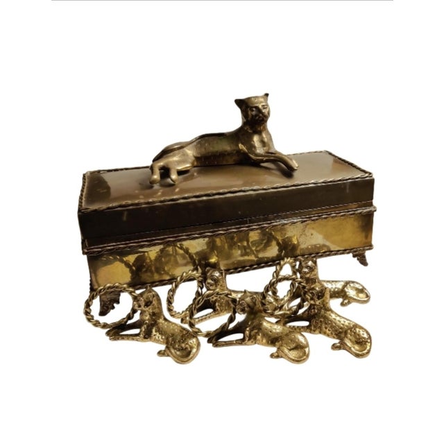 Brass Vintage Ornate Brass Reclining Jaguar Dinner Napkin Holders ~ Set of 12 For Sale - Image 8 of 8
