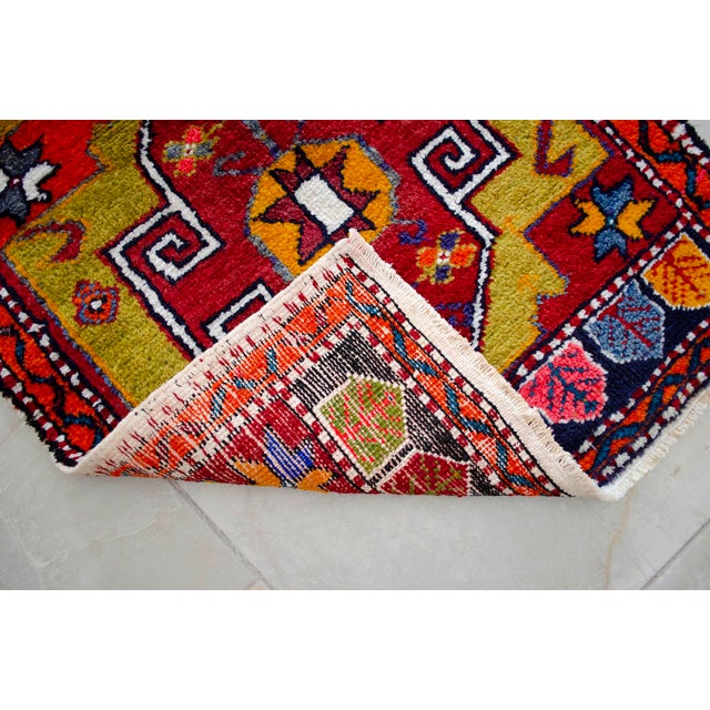 Front of Kitchen Sink Rug, Hand Made Bath Mat Colorful Turkish Rug - 1′12″ × 3′8″ For Sale - Image 12 of 14