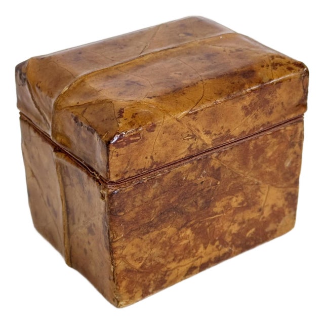Vintage Faux Leather Wrapped Trinket Box For Sale