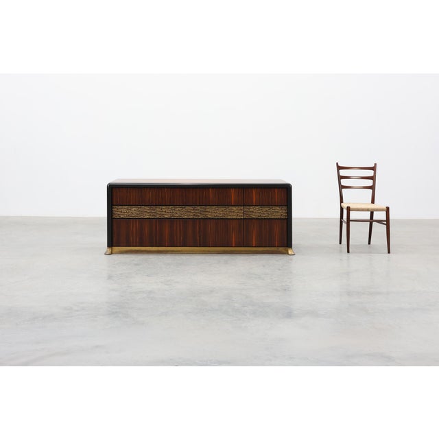 Mid-Century Modern Brutalist Sculptural Wood and Brass Credenza, Italy, 1970s For Sale - Image 3 of 18