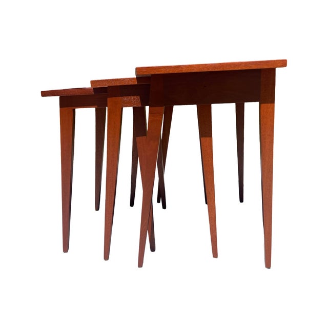 Vintage Mid Century Modern Restored Nesting Solid Mahogany Stacking Display Tables 1960s For Sale - Image 12 of 12