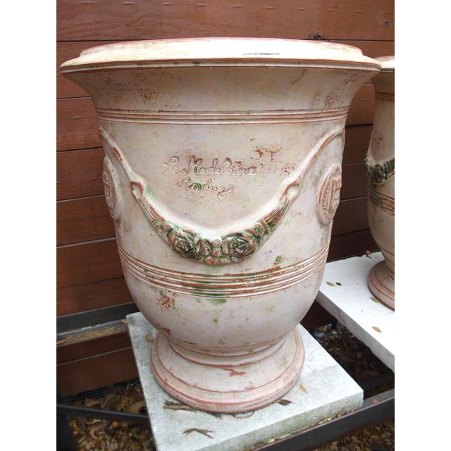 French Country Pair of Distressed Handmade French Anduze Pots in Traditional Finish For Sale - Image 3 of 16
