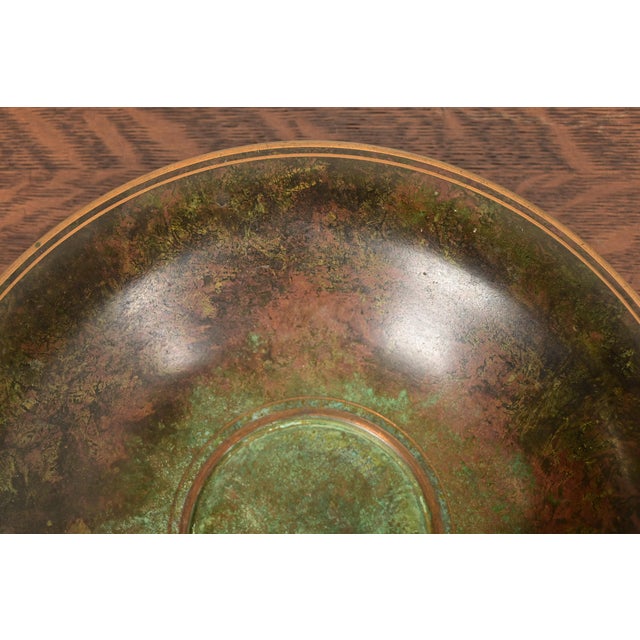 Metal Carl Sorensen Art Deco Verdigris Bronze Centerpiece Bowl or Fruit Bowl For Sale - Image 7 of 12