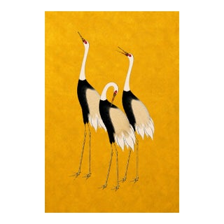 Japanese Crane Wall Art, Gold Decorative Bird Print, 40" X 60" For Sale