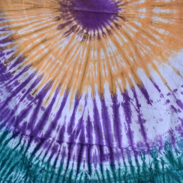 Early 20th Century Yoruba Tie Dyed Orange Teal and Purple Textile 90.5x75 inch For Sale In Denver - Image 6 of 7