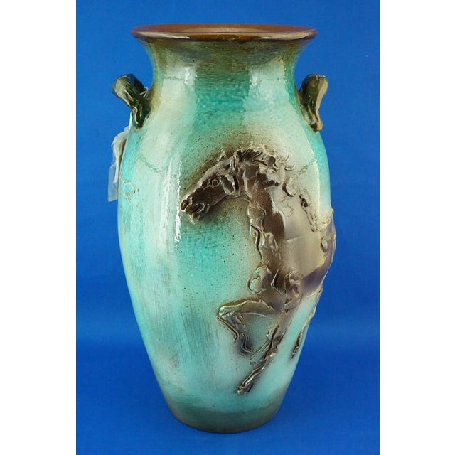 1950s Large Futuristic Modern Majolica Vase with Horses Relief by Umberto Ghersi, Albisola, Italy, 1950s For Sale - Image 5 of 18