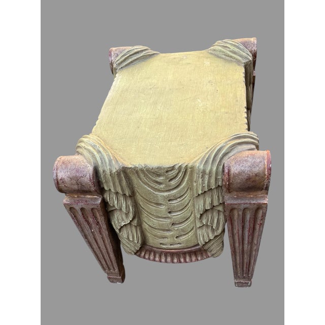 Italian Venetian Style Cast Resin Footstool Bench Featuring Trompe L'oeil Drapery In good original condition showing some...