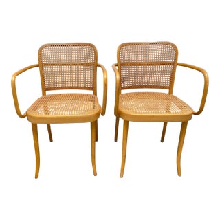 1960s Thonet Prague 811 Arm Chairs by Josef Hoffman, Pair For Sale