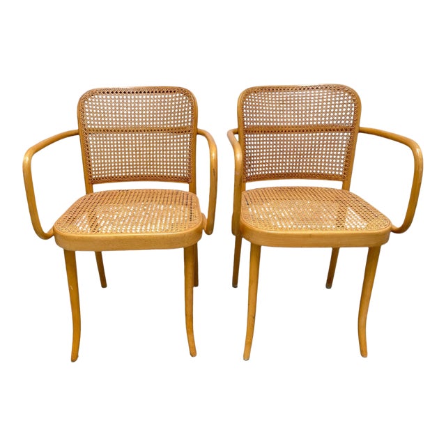 1960s Thonet Prague 811 Arm Chairs by Josef Hoffman, Pair For Sale