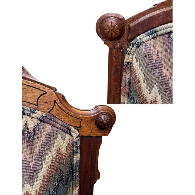 Brown 19th Century Eastlake Walnut Hall Chairs With Bargello Upholstery, Set of 2 For Sale - Image 8 of 15