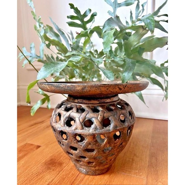 Vintage Japanese Ikebana Wrought Iron Basketweave Planter For Sale - Image 14 of 14