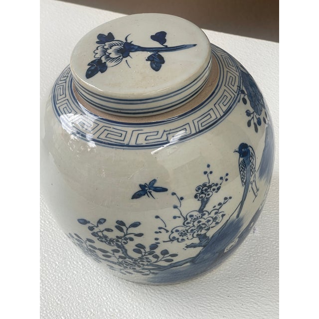 Small bird design on 9" ginger jar in blue/white porcelain.Great accent, buy 2 or 4 in different designs for fireplace,...