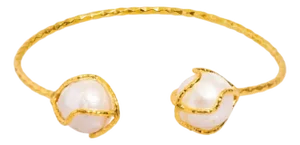 Cleopatra Double Pearl Design Gold Cuff Bracelet
