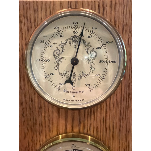 Chestnut Vintage 1950's/1960's French Multi-Dial Oak Weather Station - Thermometer, Hygrometer & Barometer For Sale - Image 8 of 9