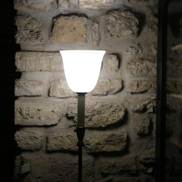 Large Vintage French Art Deco Floor Lamp in Metal and Opaline Glass, France, 1920 For Sale - Image 4 of 12