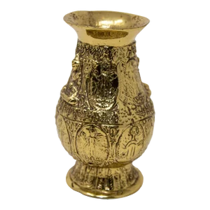 Antique Asian Polished Gold Brass Ashta Lakshmi Hindu Pot India