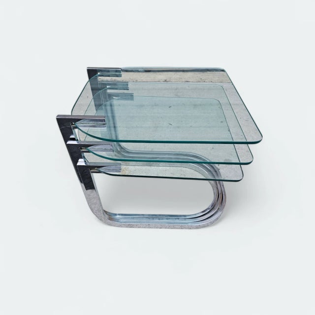 Mid-Century Modern Mid-Century Modern Design Institute of America Chrome and Glass Nesting Tables For Sale - Image 3 of 5