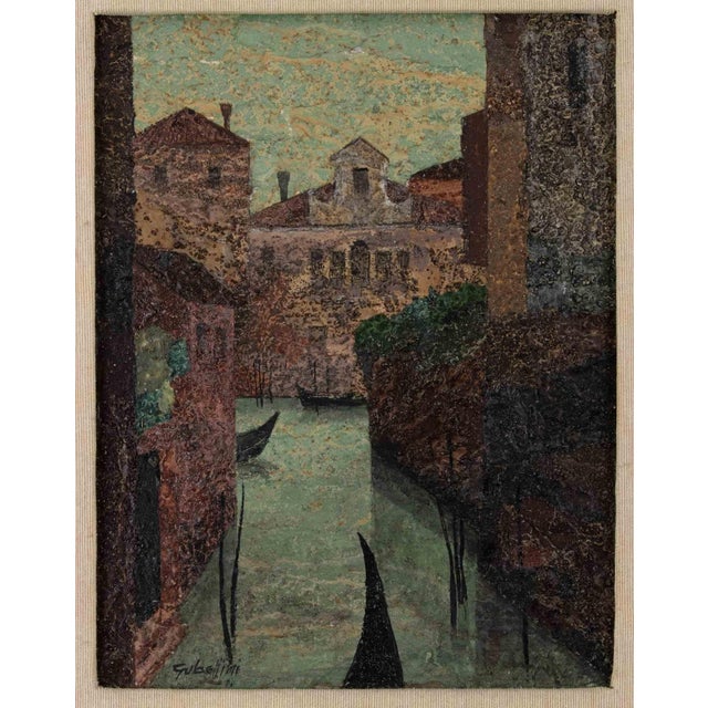 Alcione Gubellini, View of the Canals of Venice, Mid-20th Century, Mixed Media For Sale