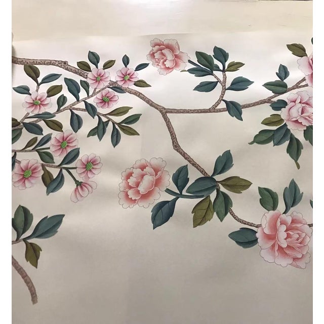 Paper Chinoiserie Hand-Painted Magnolia & Peony Wallpaper Panels, Set of 4 For Sale - Image 7 of 8
