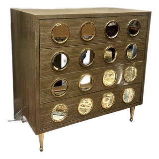 Currey & Company Modern Taupe Lacquered Colette Chest of Drawers For Sale