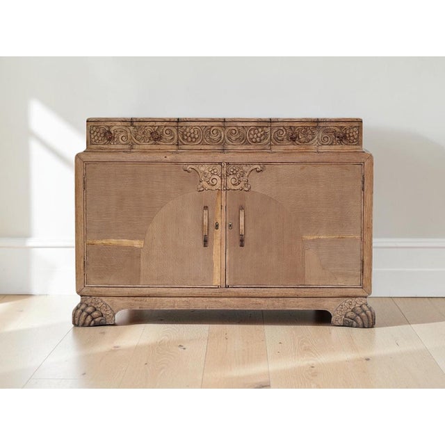 Art Deco Tiger Oak quarter sawn solid wood sideboard / buffet. Three top center drawers over 2 spacious cabinets with...