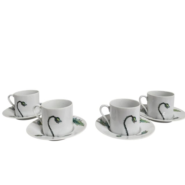 Taste Setter Collection Botanical Poppy Demitasse Cups & Saucers — Set of 4, Garden-Inspired Floral Porcelain For Sale In Chicago - Image 6 of 9