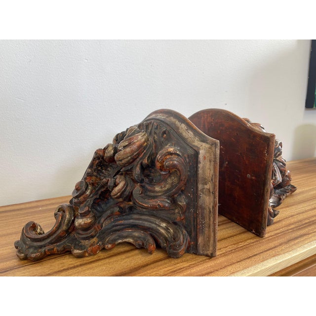 1970s Vintage Pair of Hand Carved Wooden Wall Self or Corbel For Sale - Image 5 of 8