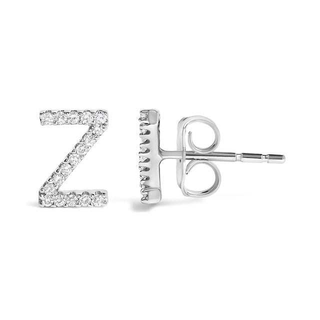 Contemporary 10K White Gold 1/10 Cttw Diamond 'Z' Initial Stud Earring For Sale - Image 3 of 5