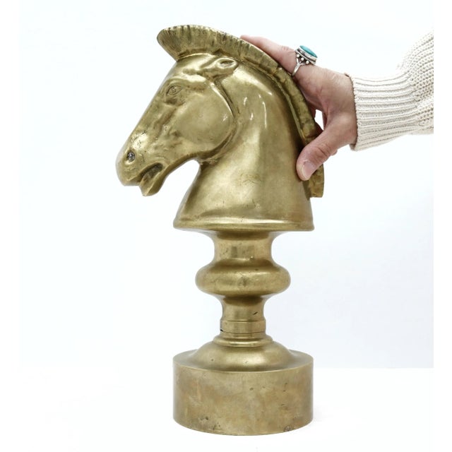 Farmhouse Large Vintage Brass Horse Head, Chess Decor For Sale - Image 3 of 10