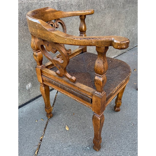 Wood Vintage English Style Wood Corner Chair With Cane Seat For Sale - Image 7 of 11