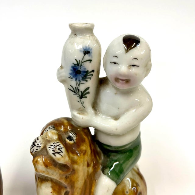 19th Century Porcelain Vases of Babies on Lions - a Pair For Sale - Image 9 of 11