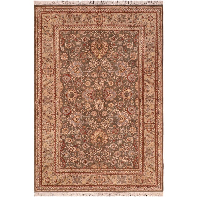 Floral 1990's Pak-Persian Green/Taupe Wool Rug - 6'1'' X 8'10'' For Sale - Image 9 of 9