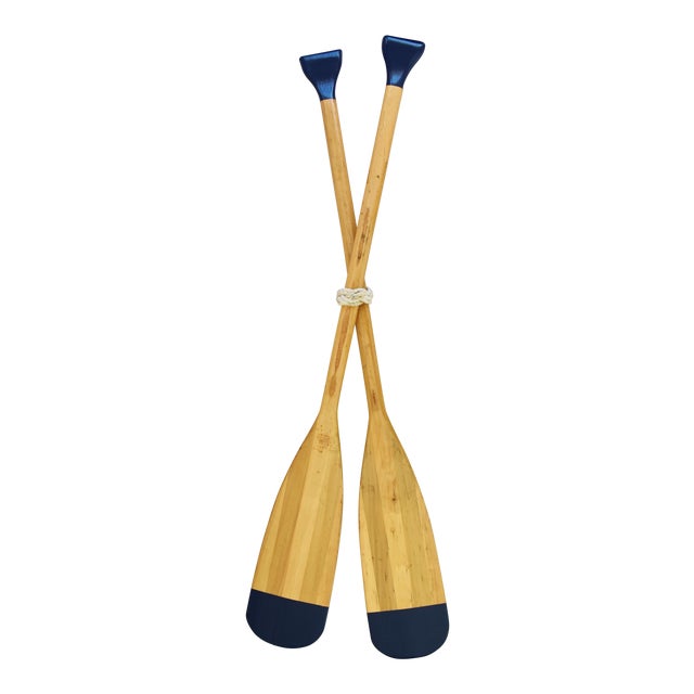 Vintage Nautical Blue & Gold Wood Boat Oars A Pair Chairish
