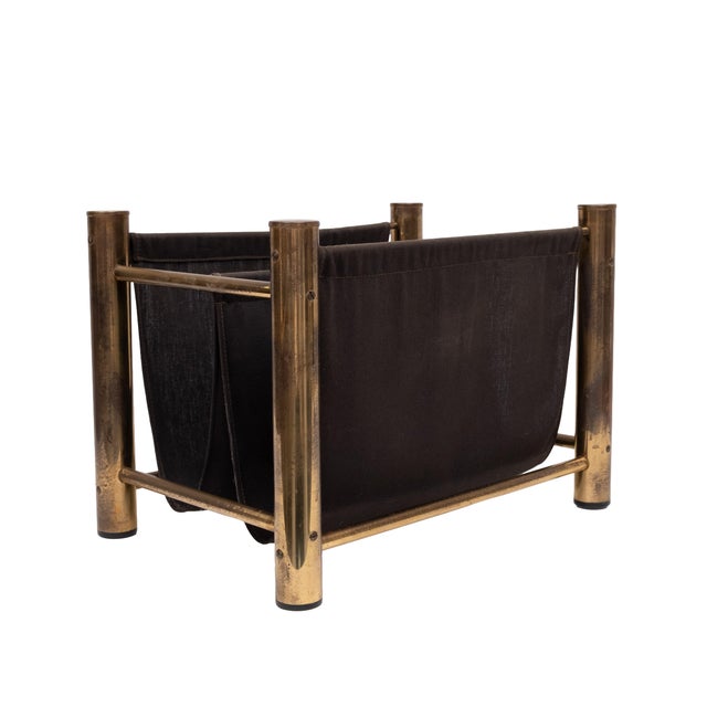 Vintage Brass and Canvas Magazine Holder, 1970s For Sale - Image 10 of 10