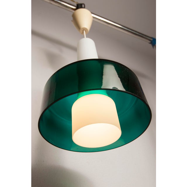 Vintage Two-Tone Pendant Light in White Opaline Glass and Green Transparent Glass, 1960s For Sale - Image 17 of 17