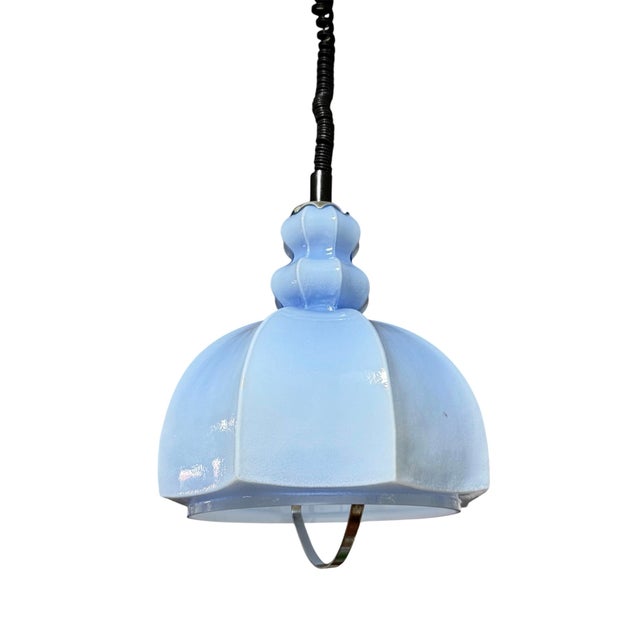 Mid-Century Modern Vintage Light Blue Adjustable Pendant Light, Former Yugoslavia, 1970s For Sale - Image 3 of 7