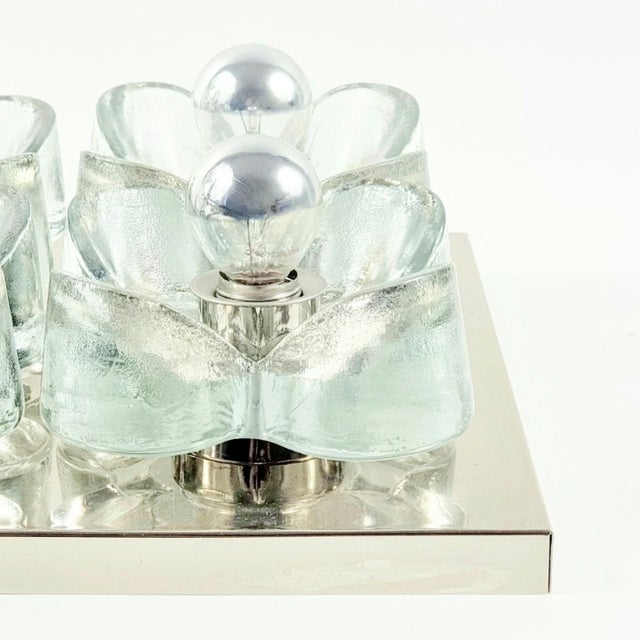 1960s 1960s Mid-Century Modern Floral Glass & Chrome Wall Light or Ceiling Light/Flush Mount From Sische, Germany For Sale - Image 5 of 11