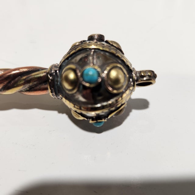 Hand-made and beautifully worked silver/copper/brass Yad hand pointer. Used for reading the Torah. inlaid with semi-...