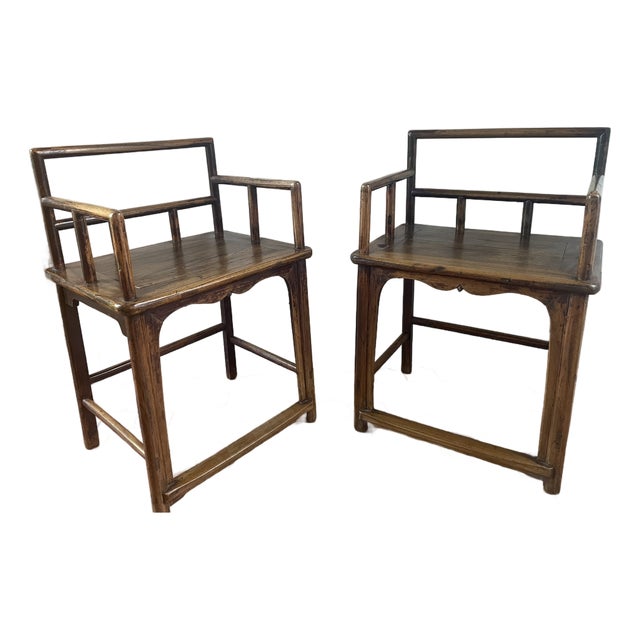 Early 20th Century Pair of Chinese Hardwood Low-Back Armchairs For Sale