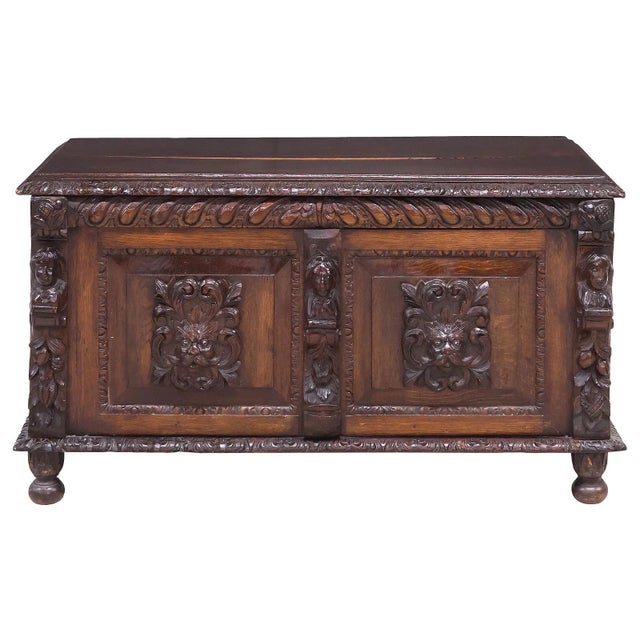 Handsome Antique Blanket Chest, Coffer, Stand, English Renaissance Revival, Oak, 1800s, 19th Century! Antique Blanket...